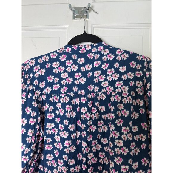 Kut From The Kloth Women's Navy Blue Vibrant Pink Floral Blouse Size M - Picture 7 of 11